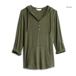 NWT Stitch Fix Market & Spruce Salvatrice Olive Green Hooded Henley Roll-Tab Top